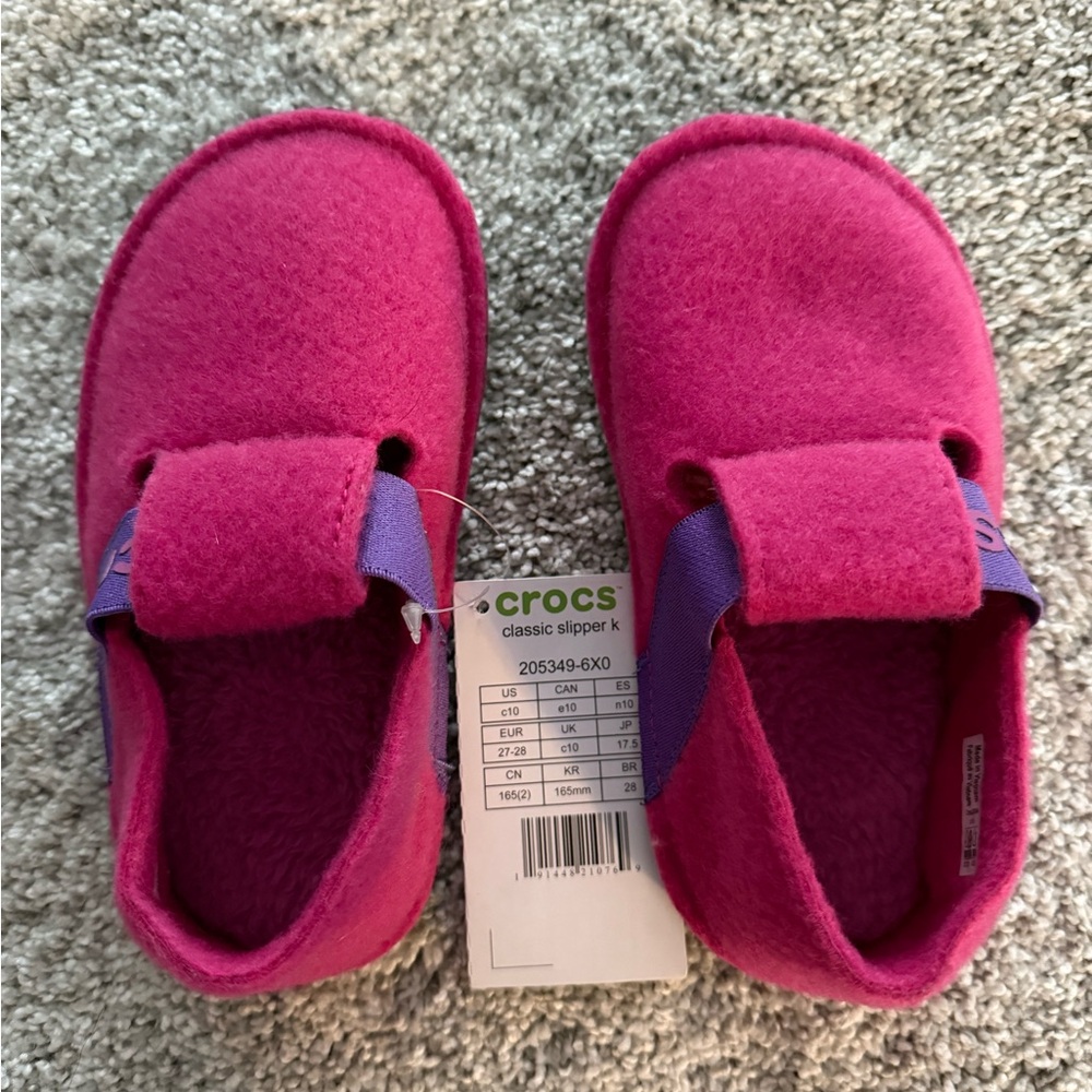 CROCS Kids Fuzzy Slippers - Fuchsia and Purple - Size Kids 10